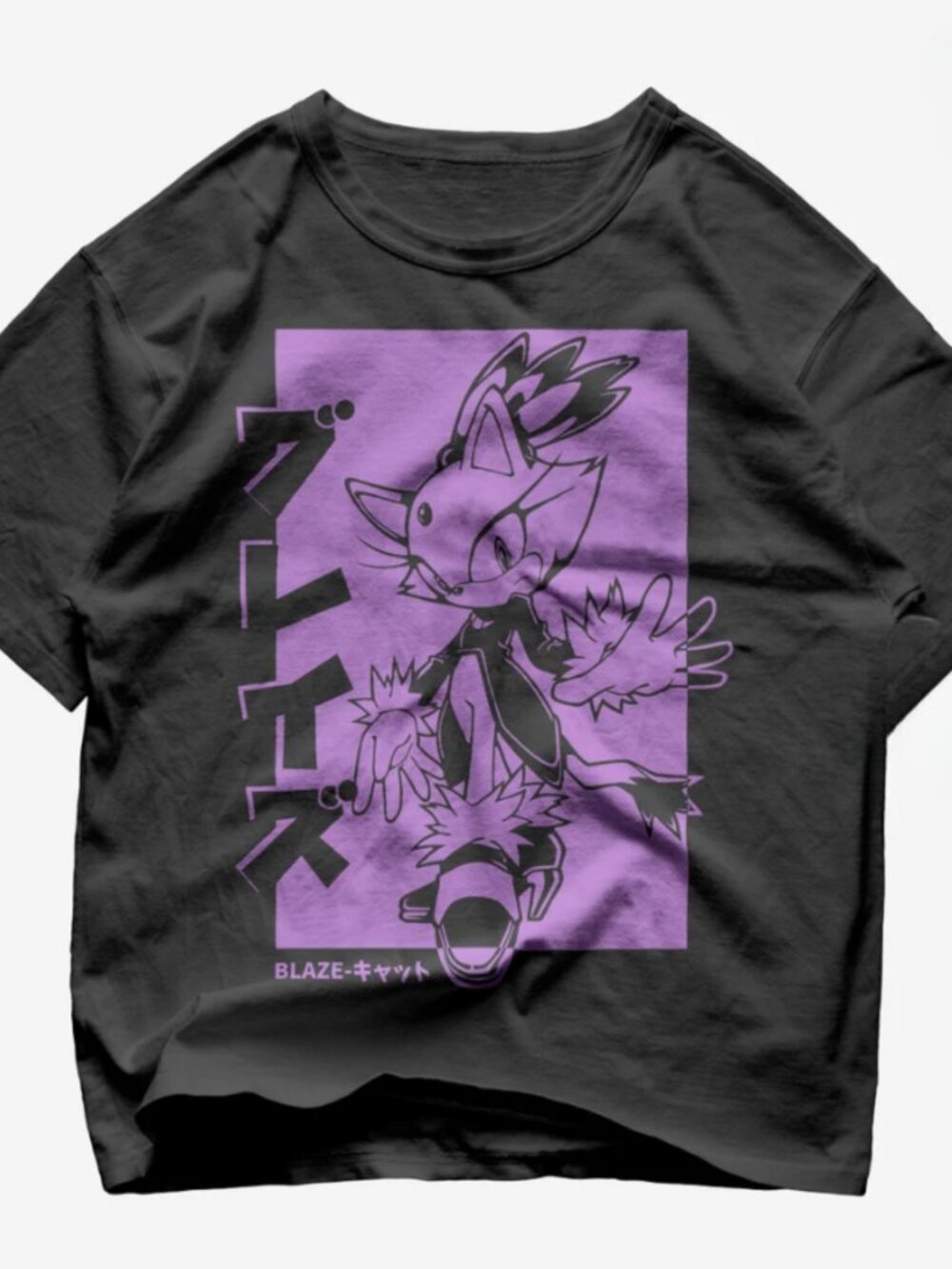 Gildan Black Blaze The Cat Sonic Anime Graphic T-Shirt